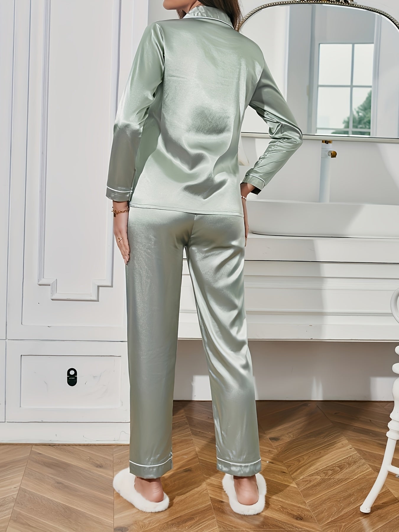 Damen Satin Pyjama Rot V-Ausschnitt