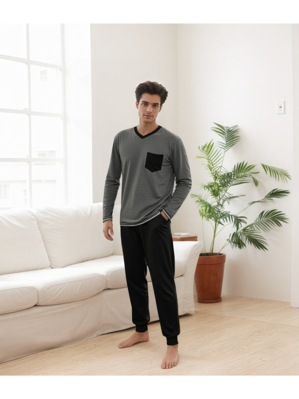 Herren Baumwoll Pyjama Winter Langarm