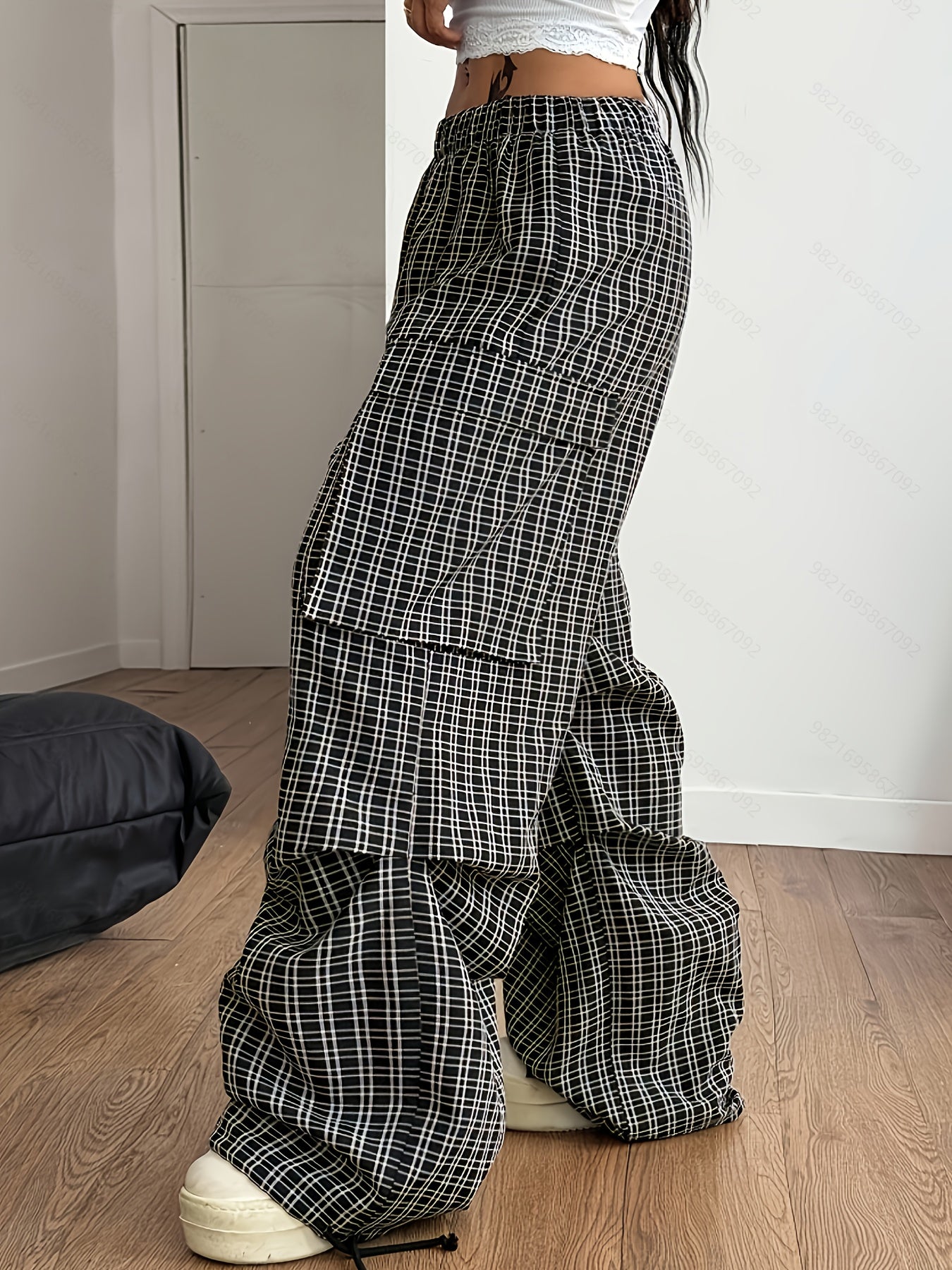 Damen Karierte Wide Leg Hose