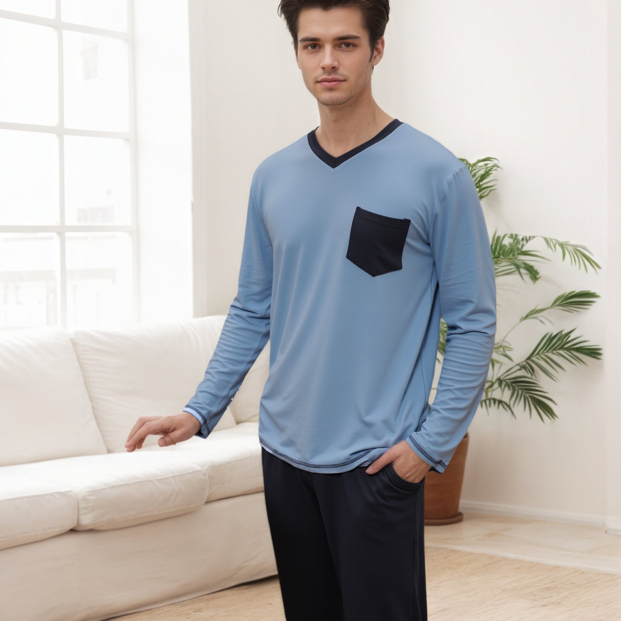 Herren Baumwoll Pyjama Winter Langarm