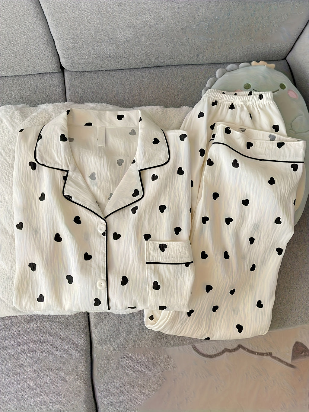 Damen Pyjama Set Herz Print