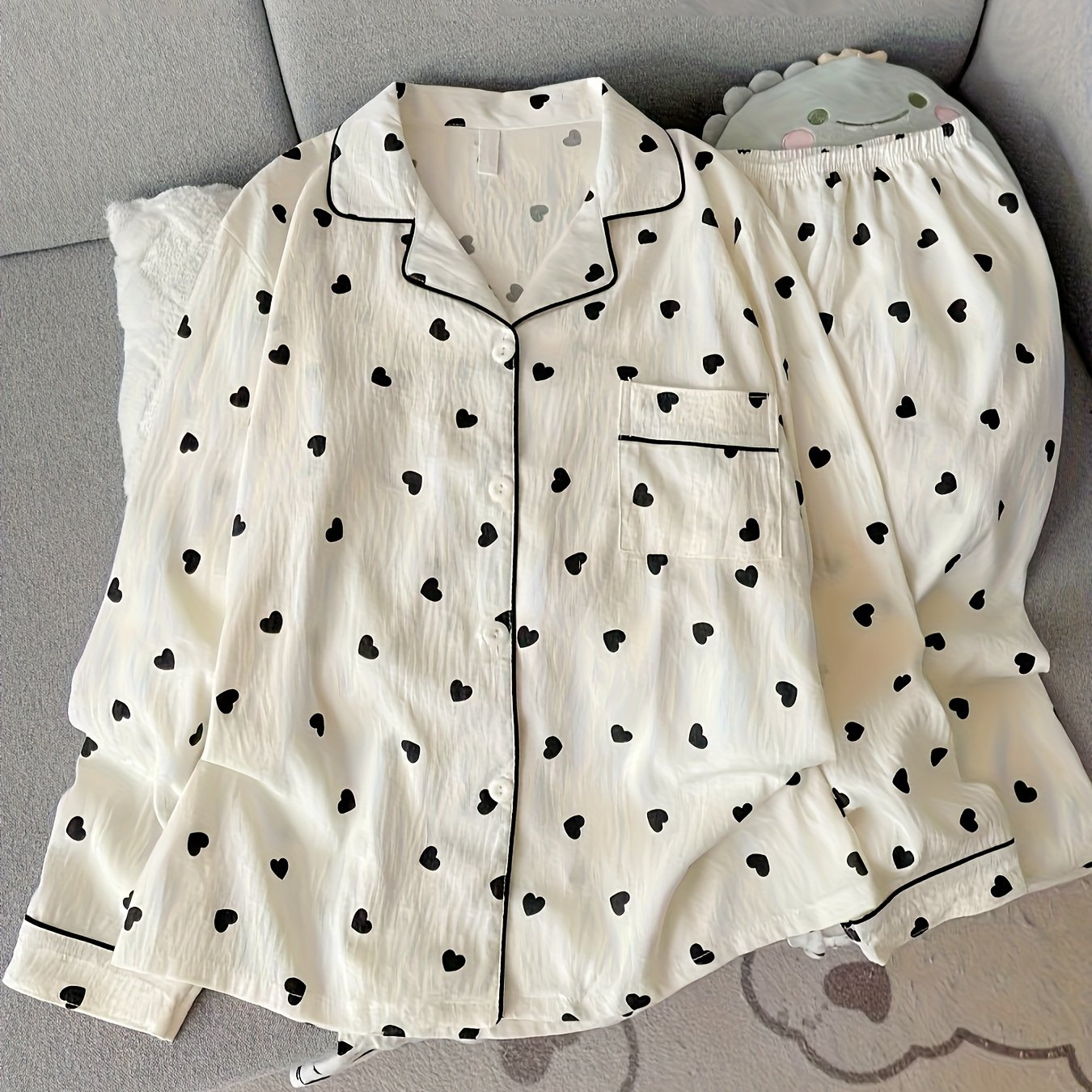 Damen Pyjama Set Herz Print