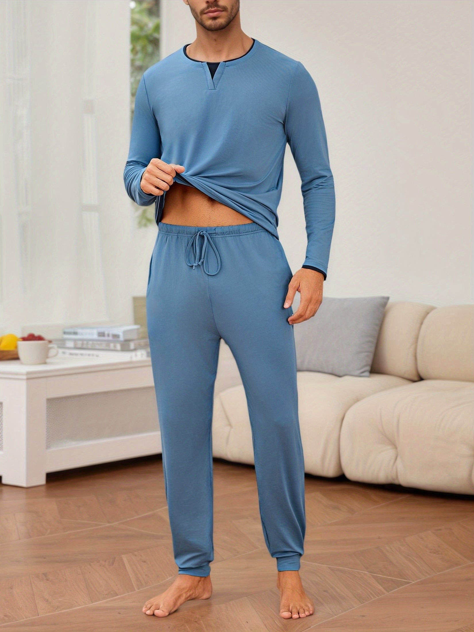 Herren Baumwoll Pyjama Colorblock Set