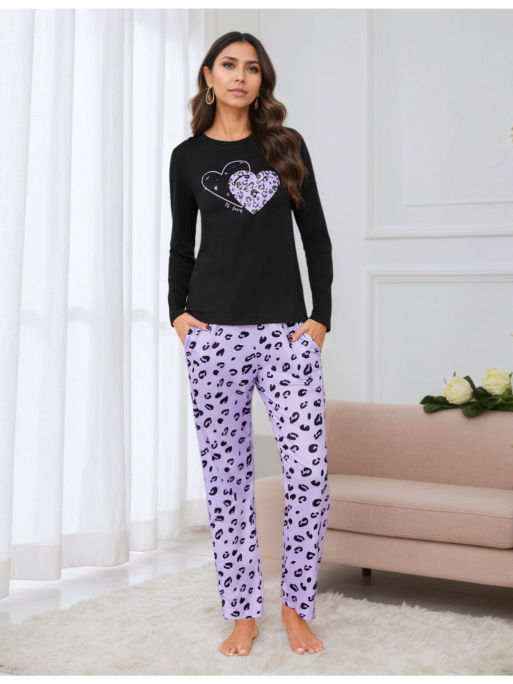 Damen Baumwoll Pyjama Set Print