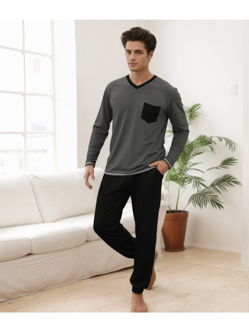 Herren Baumwoll Pyjama Winter Langarm