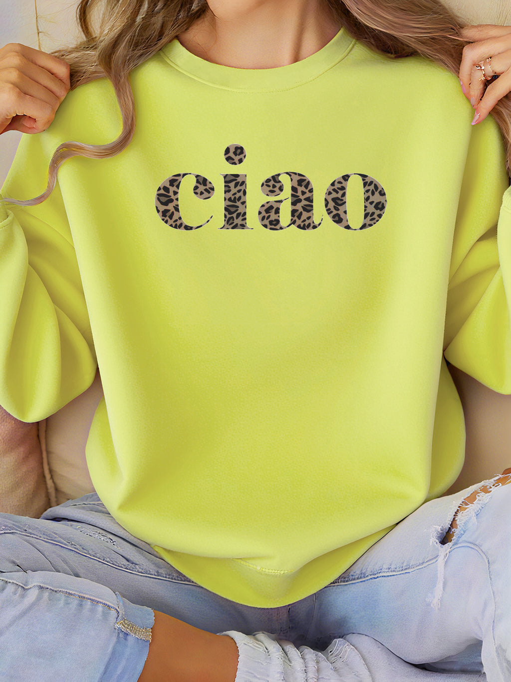 Damen Sweatshirt Pink Leopard Print