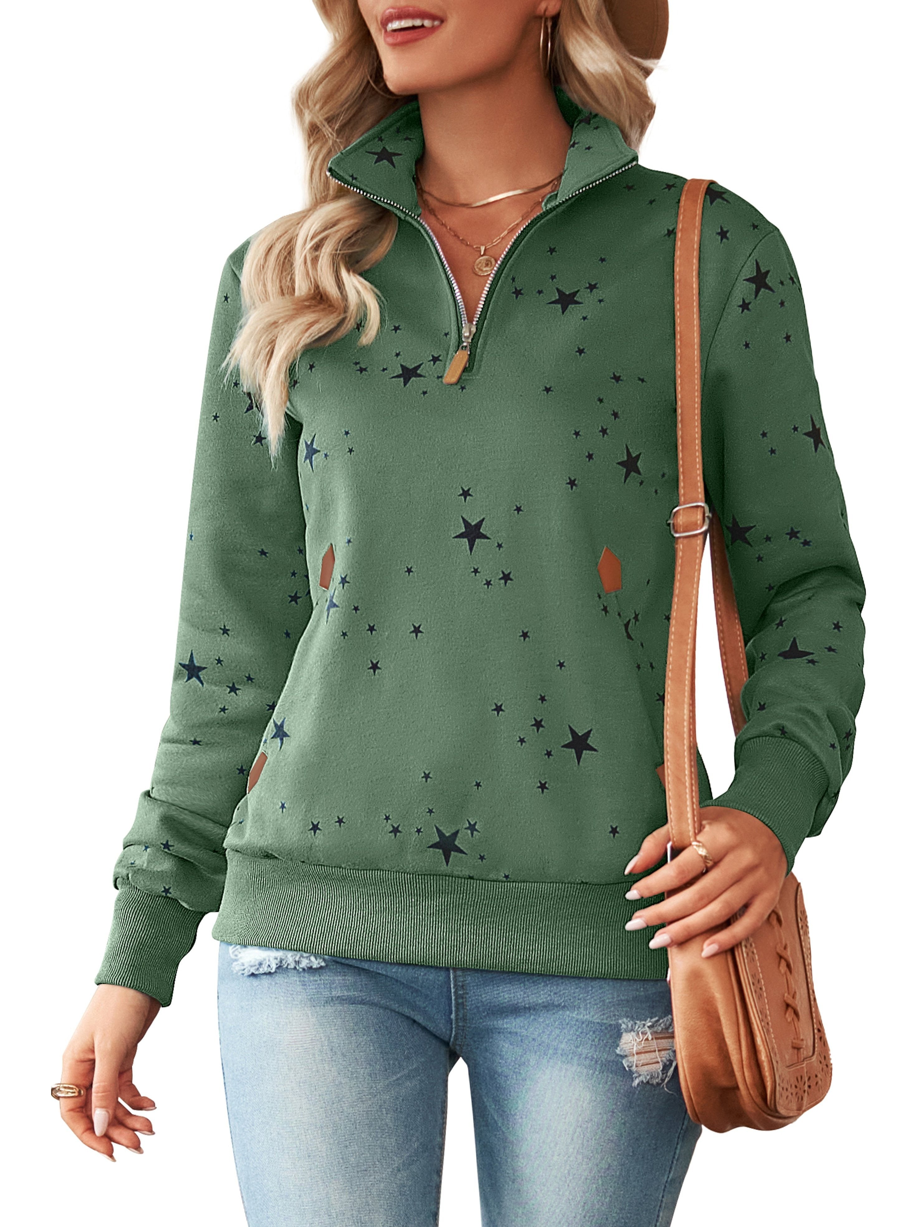 Damen Half Zip Sweatshirt Sterne
