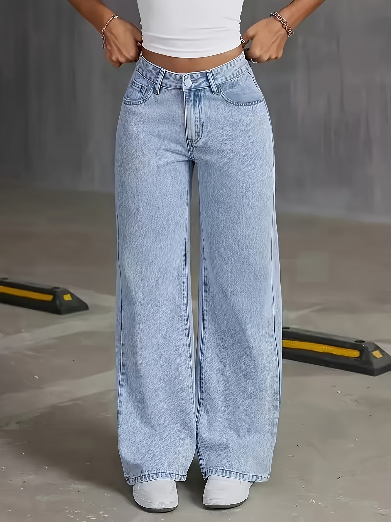 Damen Wide Leg Jeans Hellblau