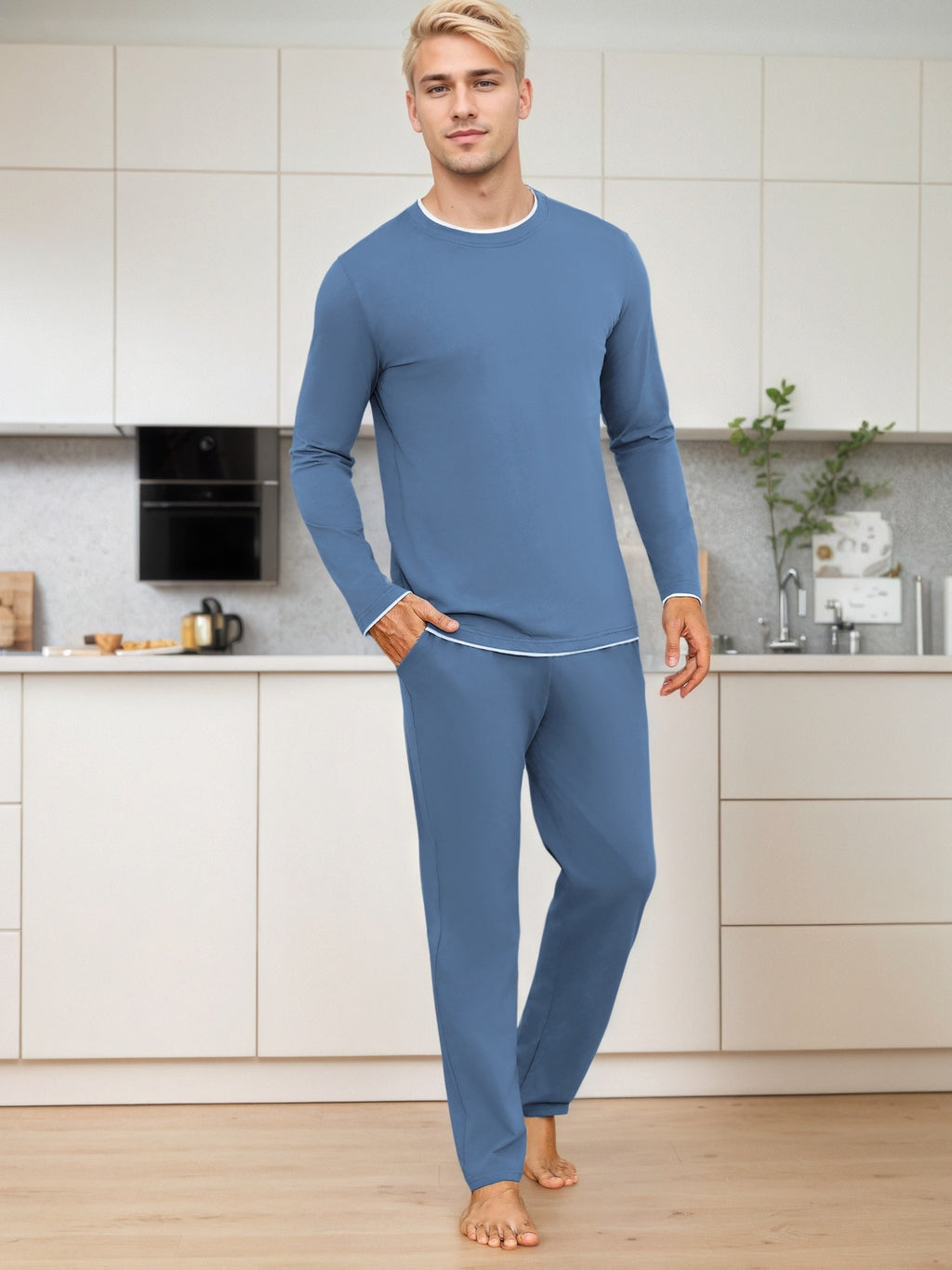 Herren Baumwoll Pyjama Uni Set