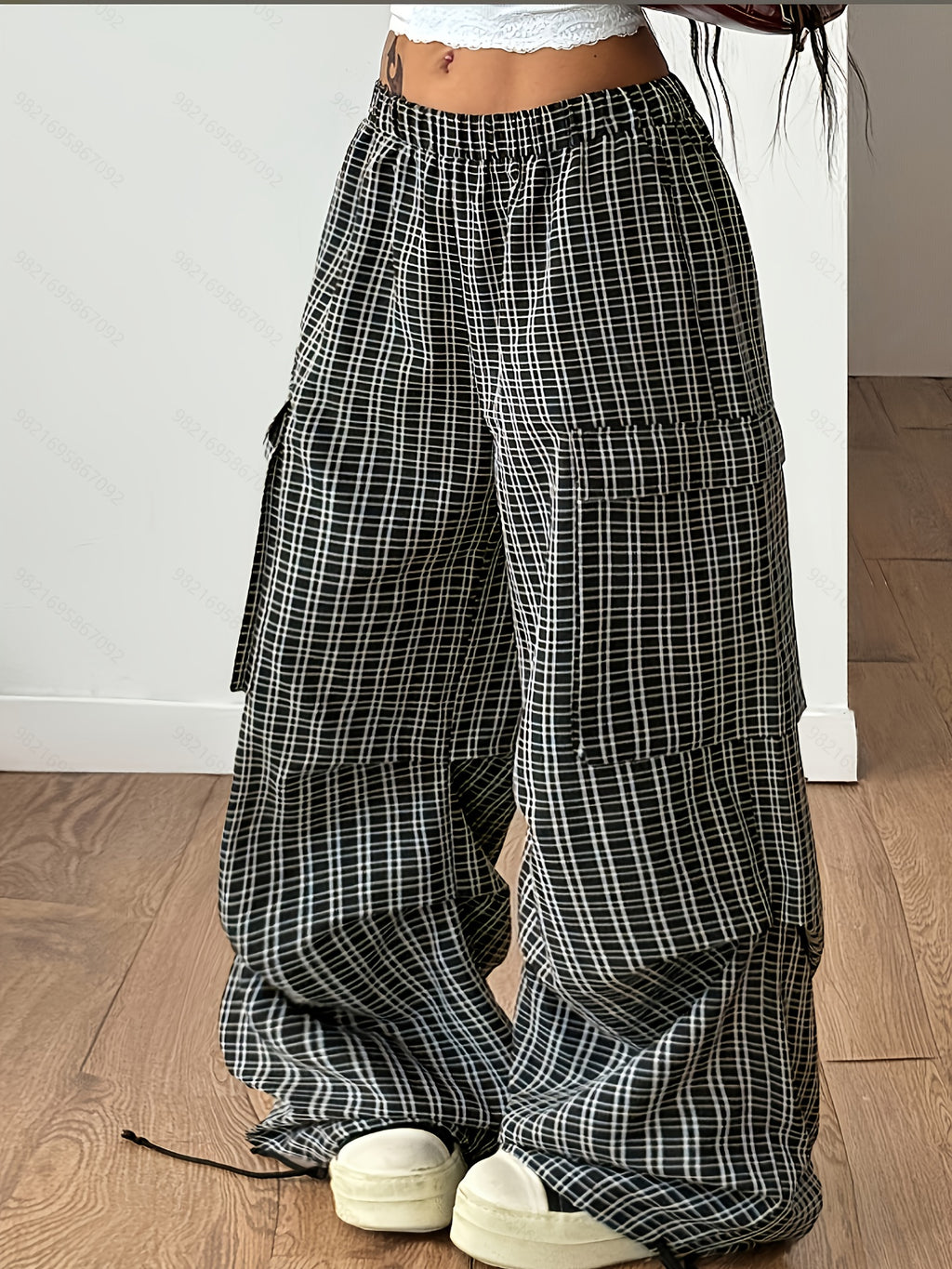 Damen Karierte Wide Leg Hose