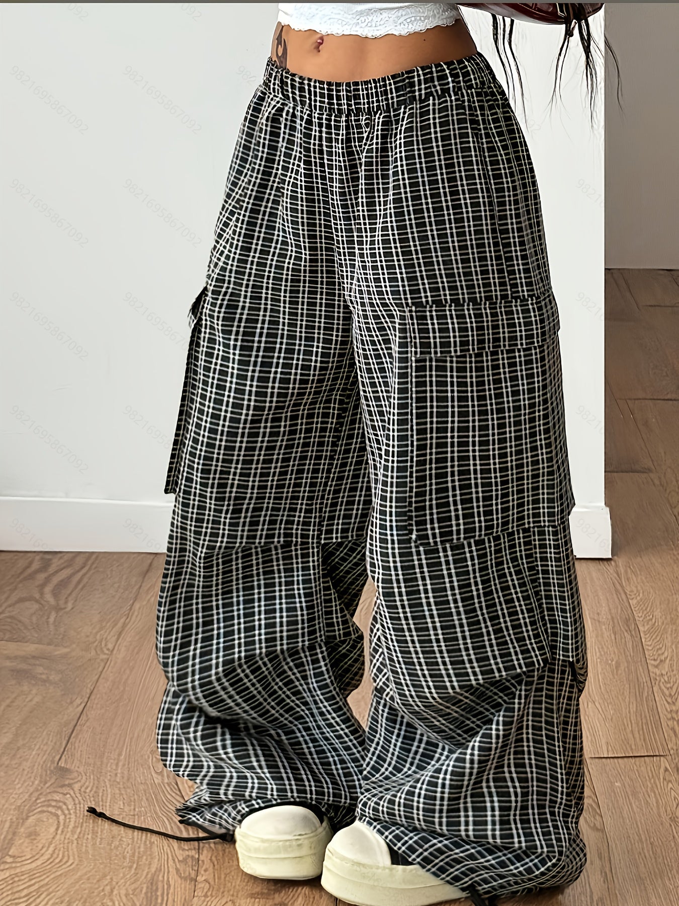 Damen Karierte Wide Leg Hose