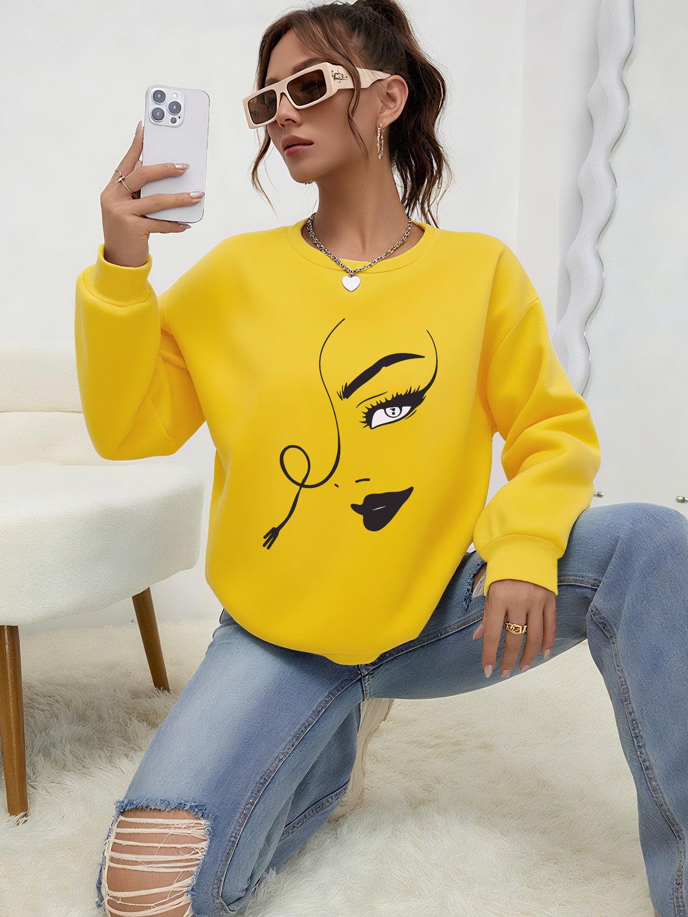 Damen Casual Hoodie Rundhals