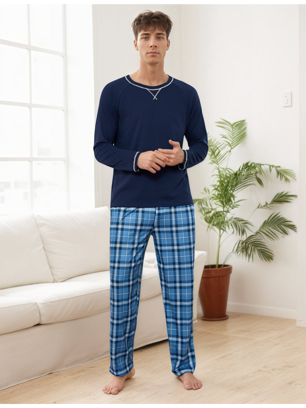 Herren Baumwoll Pyjama Streifen Winter