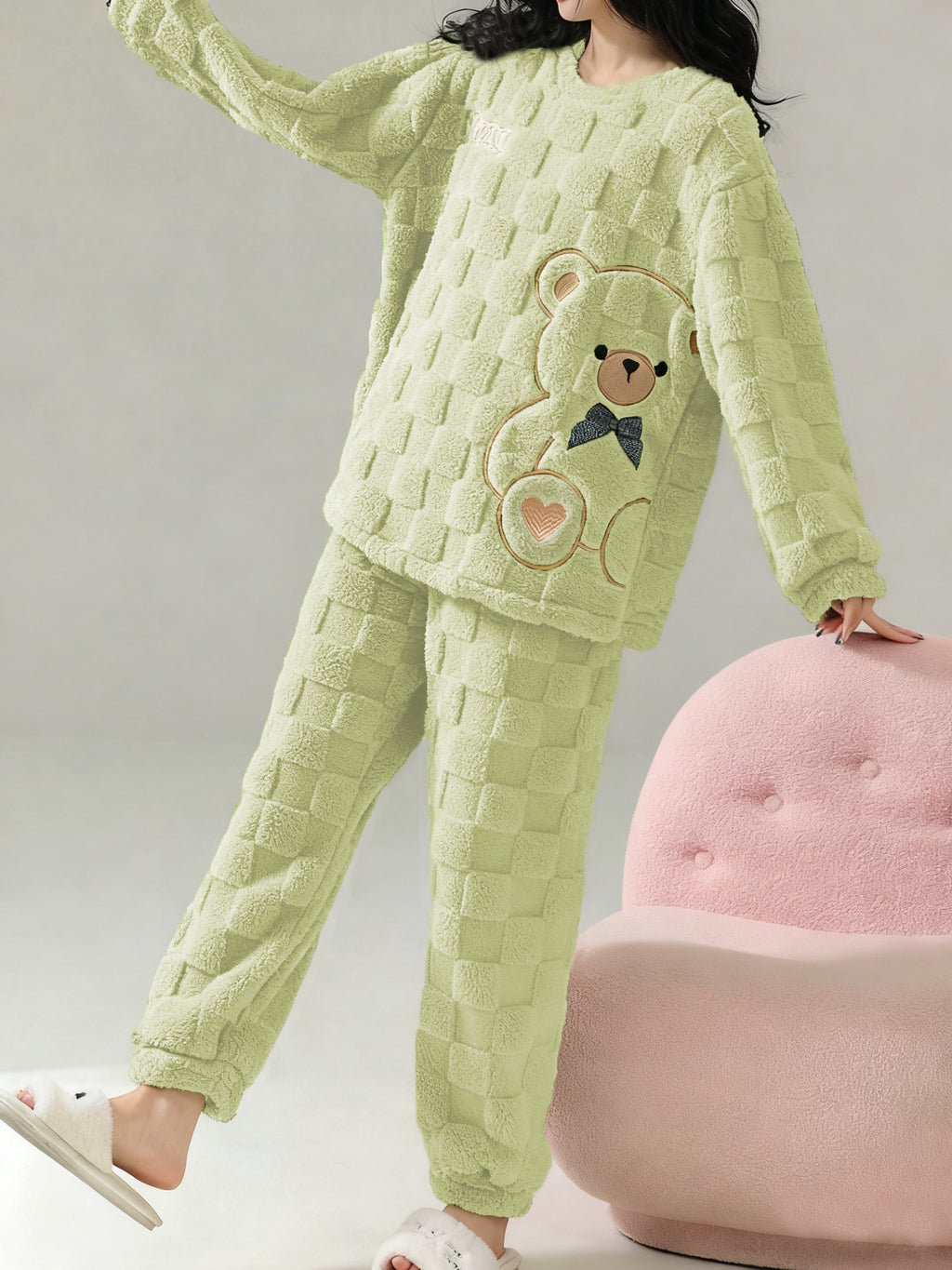 Damen Warmer Pyjama Bär Set