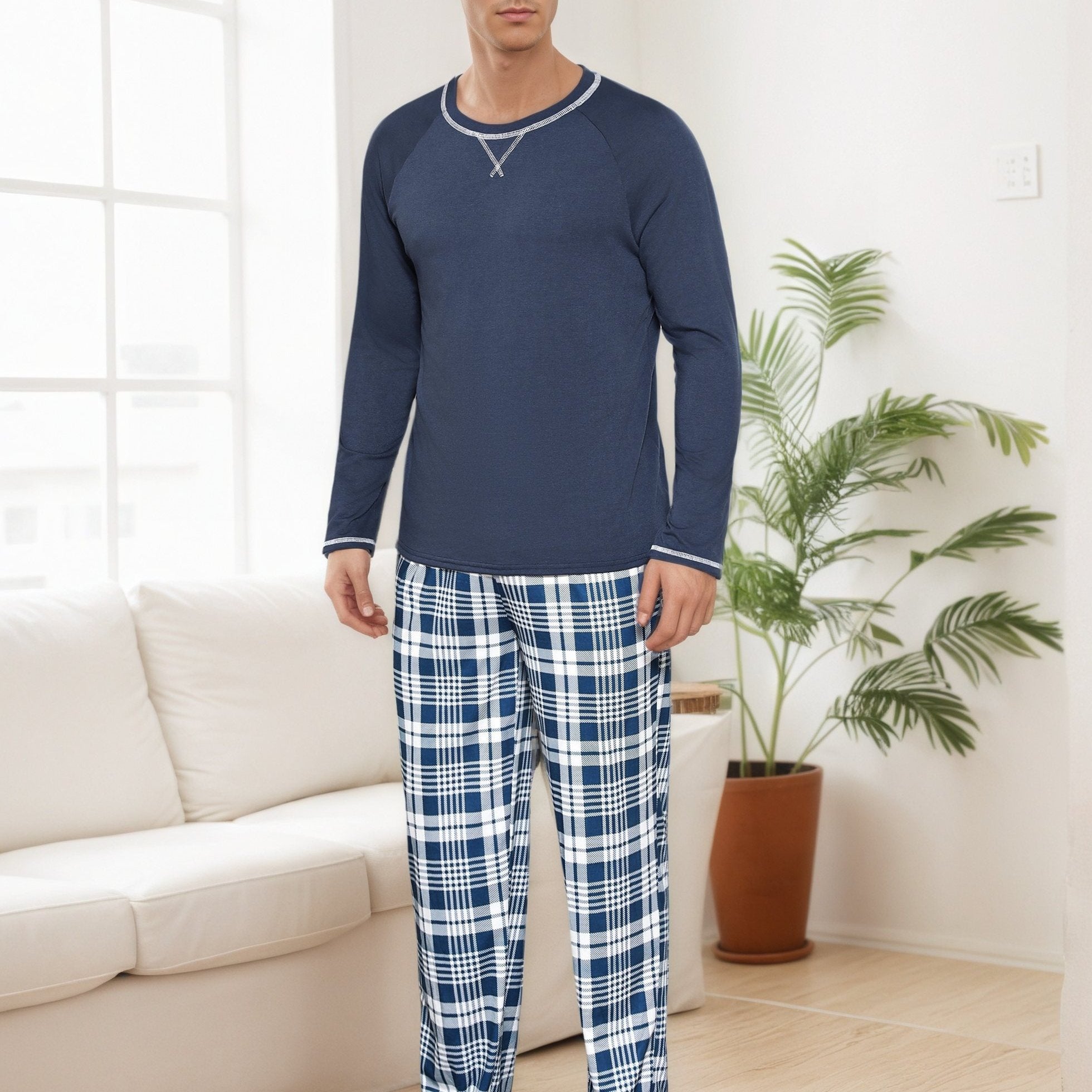 Herren Baumwoll Pyjama Streifen Winter