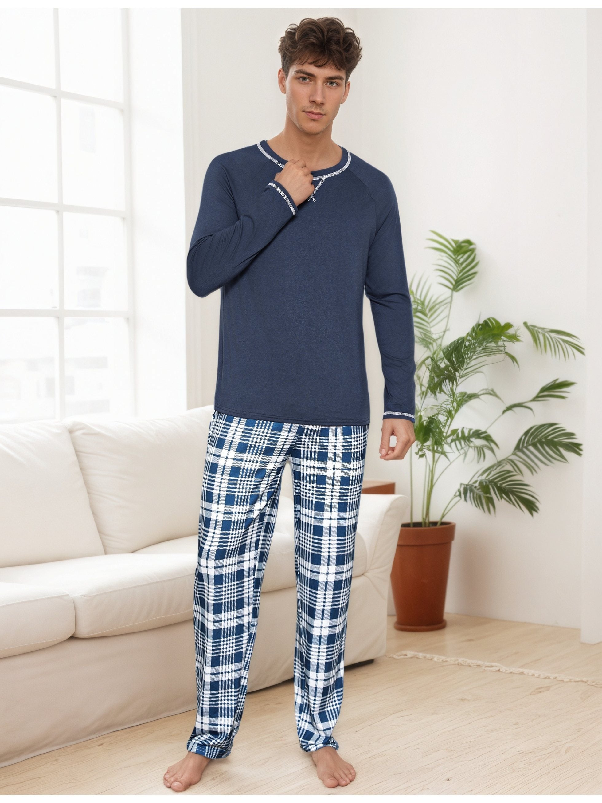 Herren Baumwoll Pyjama Streifen Winter