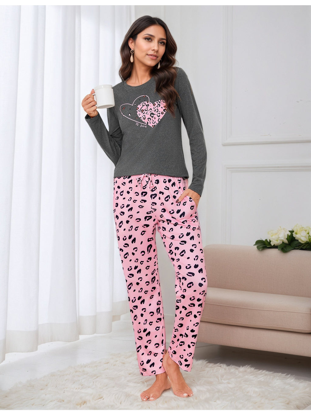 Damen Baumwoll Pyjama Set Print