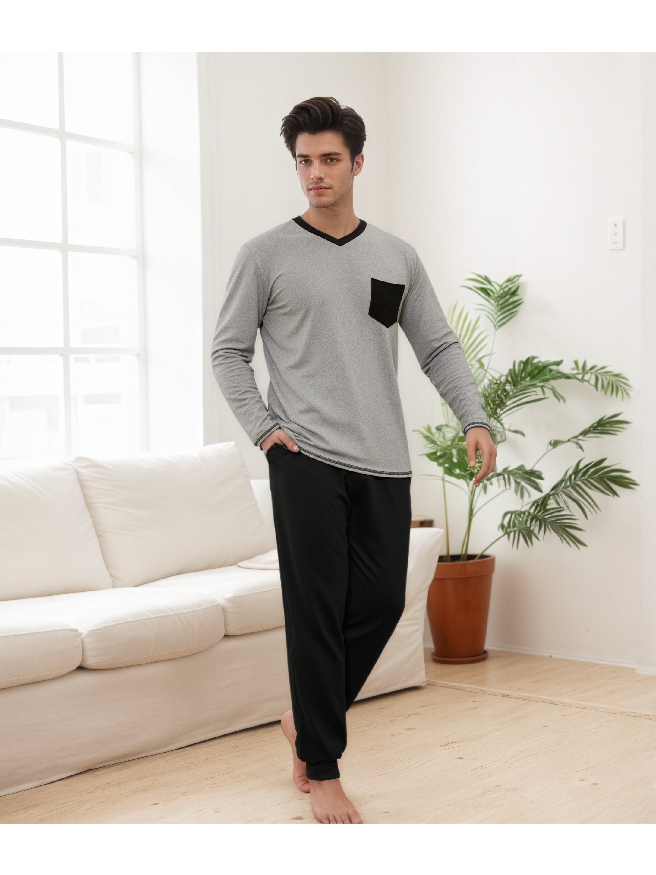 Herren Baumwoll Pyjama Winter Langarm