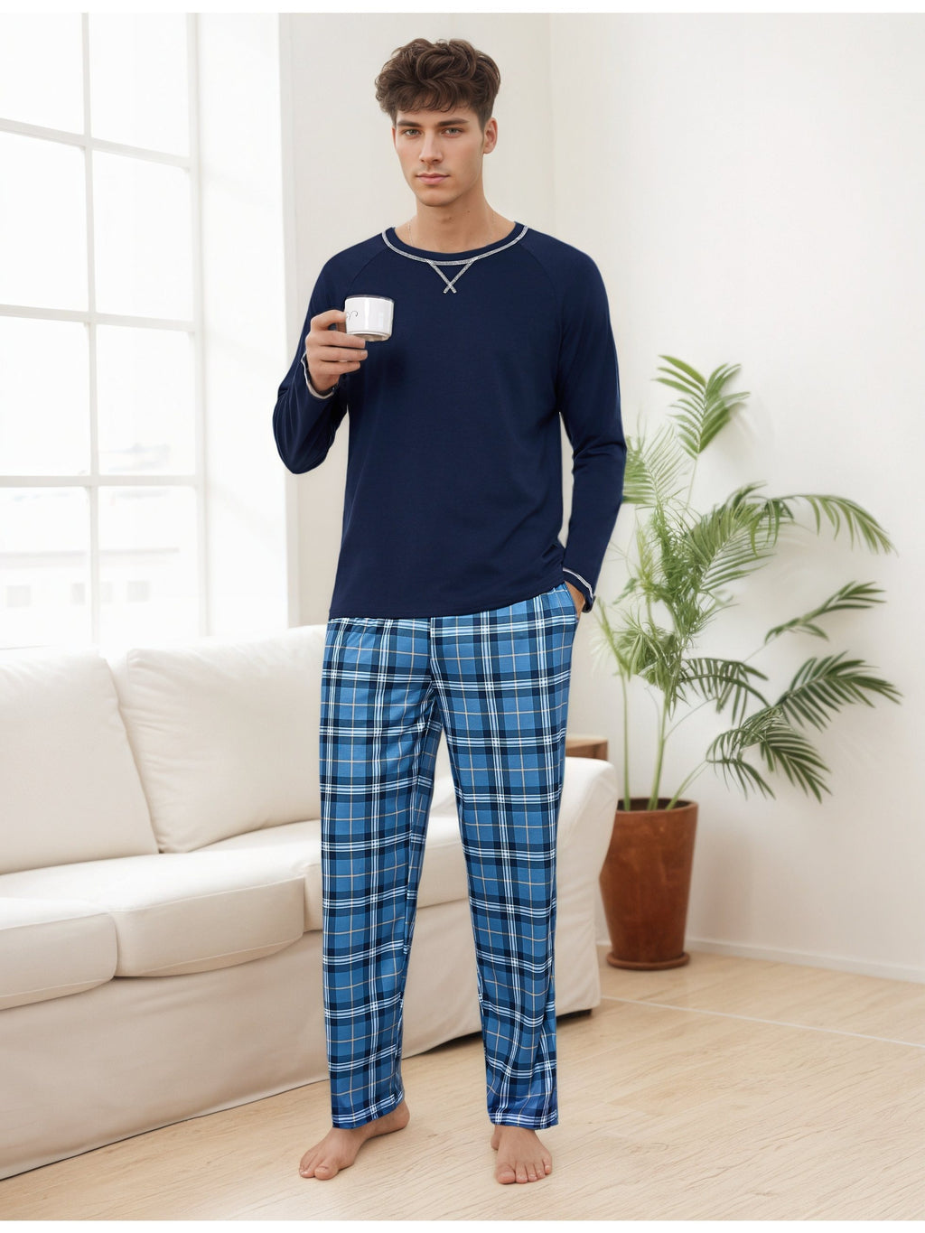 Herren Baumwoll Pyjama Streifen Winter