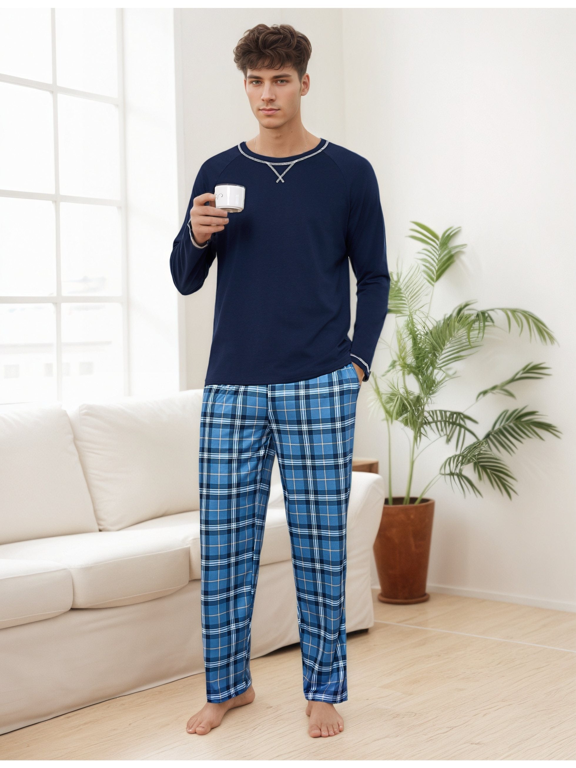 Herren Baumwoll Pyjama Streifen Winter