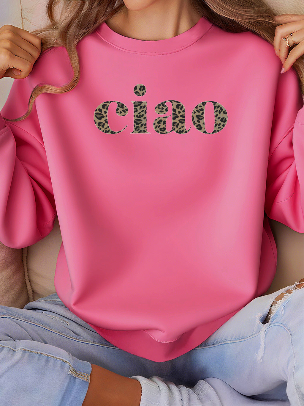 Damen Sweatshirt Pink Leopard Print