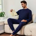 Herren Baumwoll Pyjama Winter Rundhals