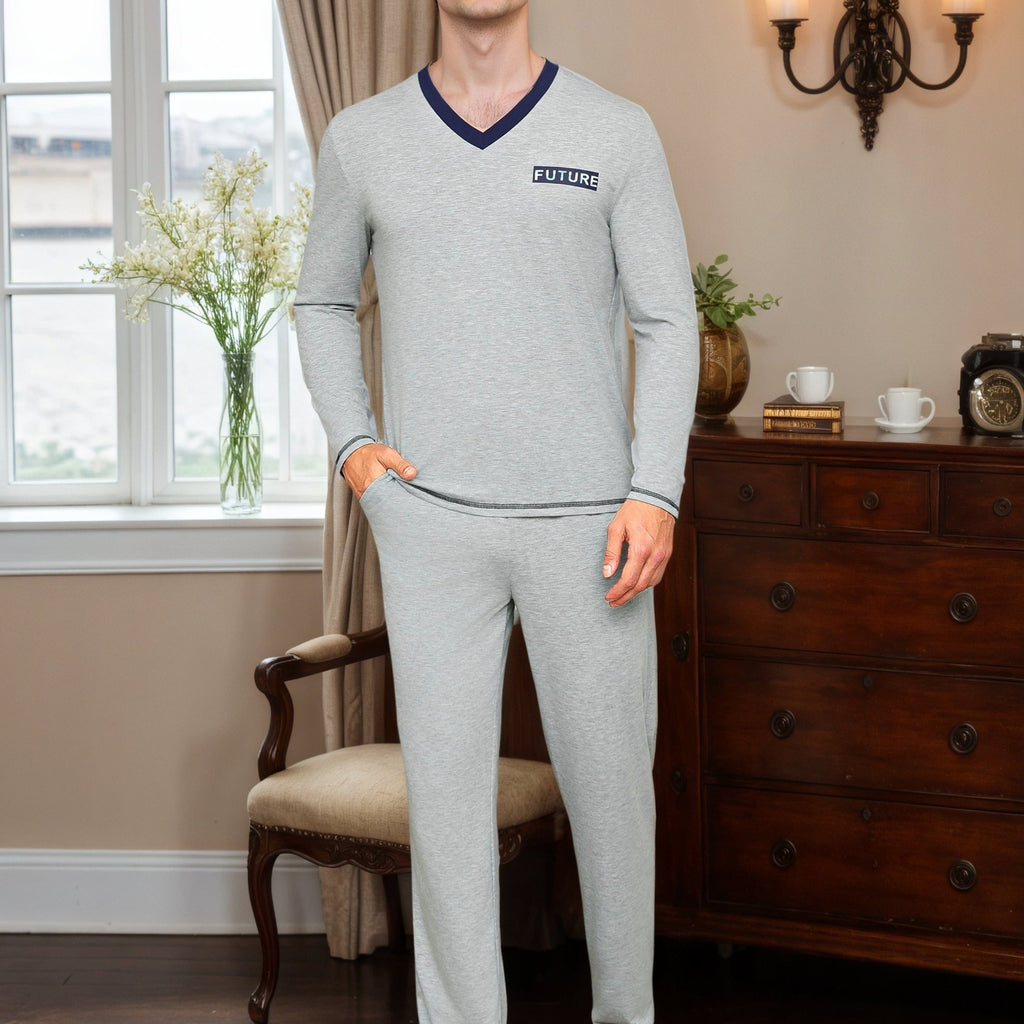 Herren Baumwoll Pyjama V-Neck Print