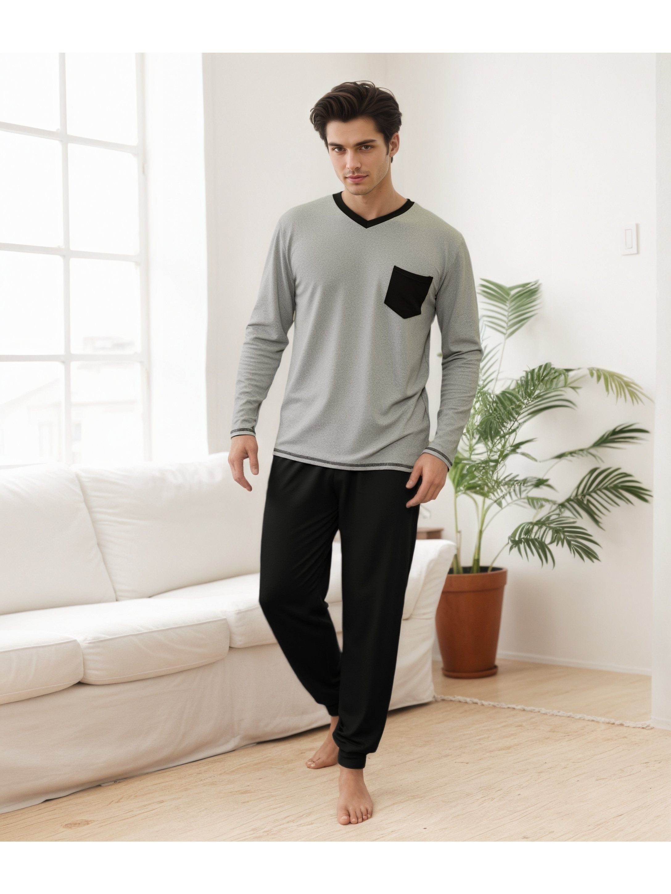 Herren Baumwoll Pyjama Winter Langarm