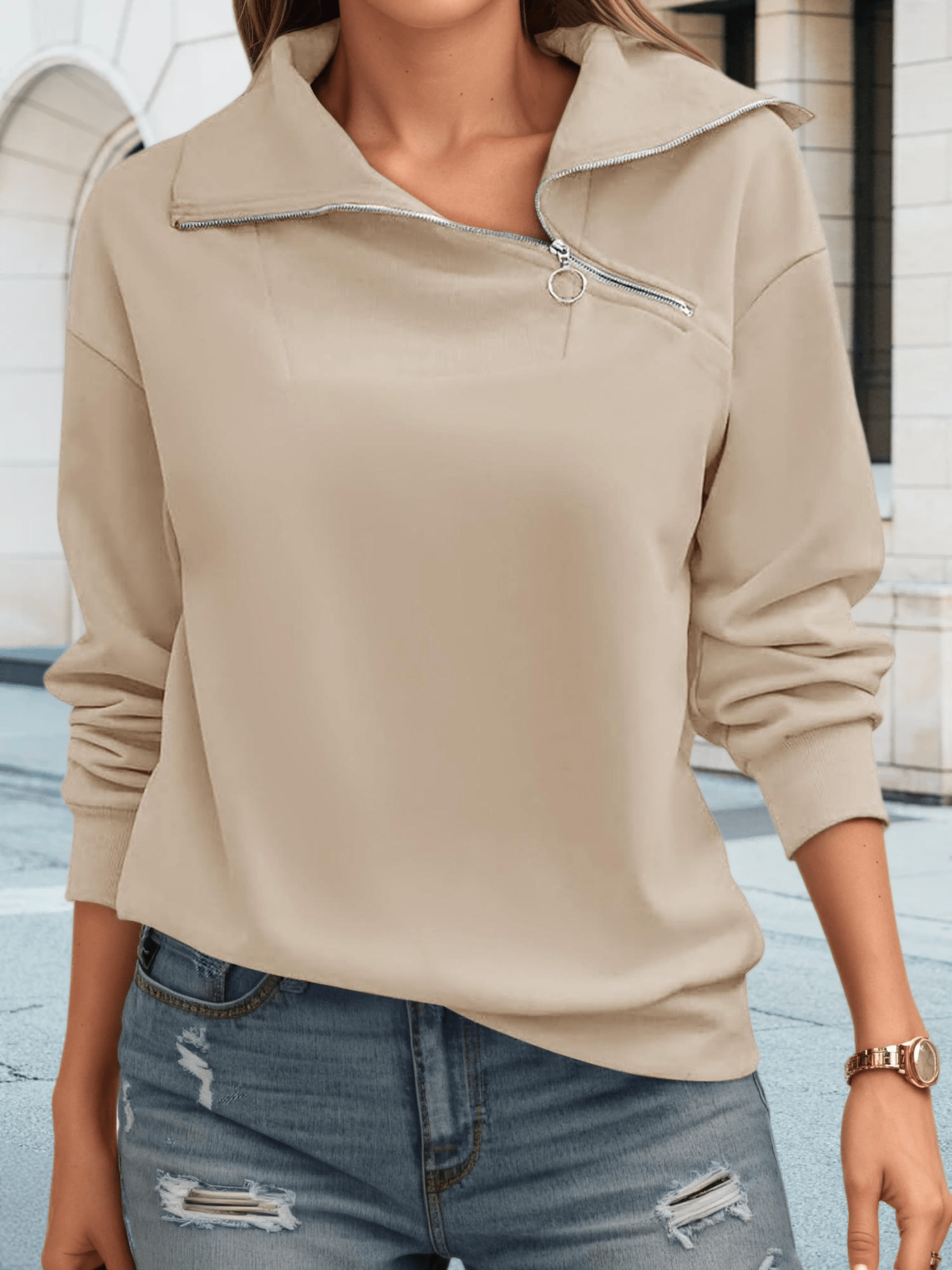 Damen Oversize Zip Sweatshirt
