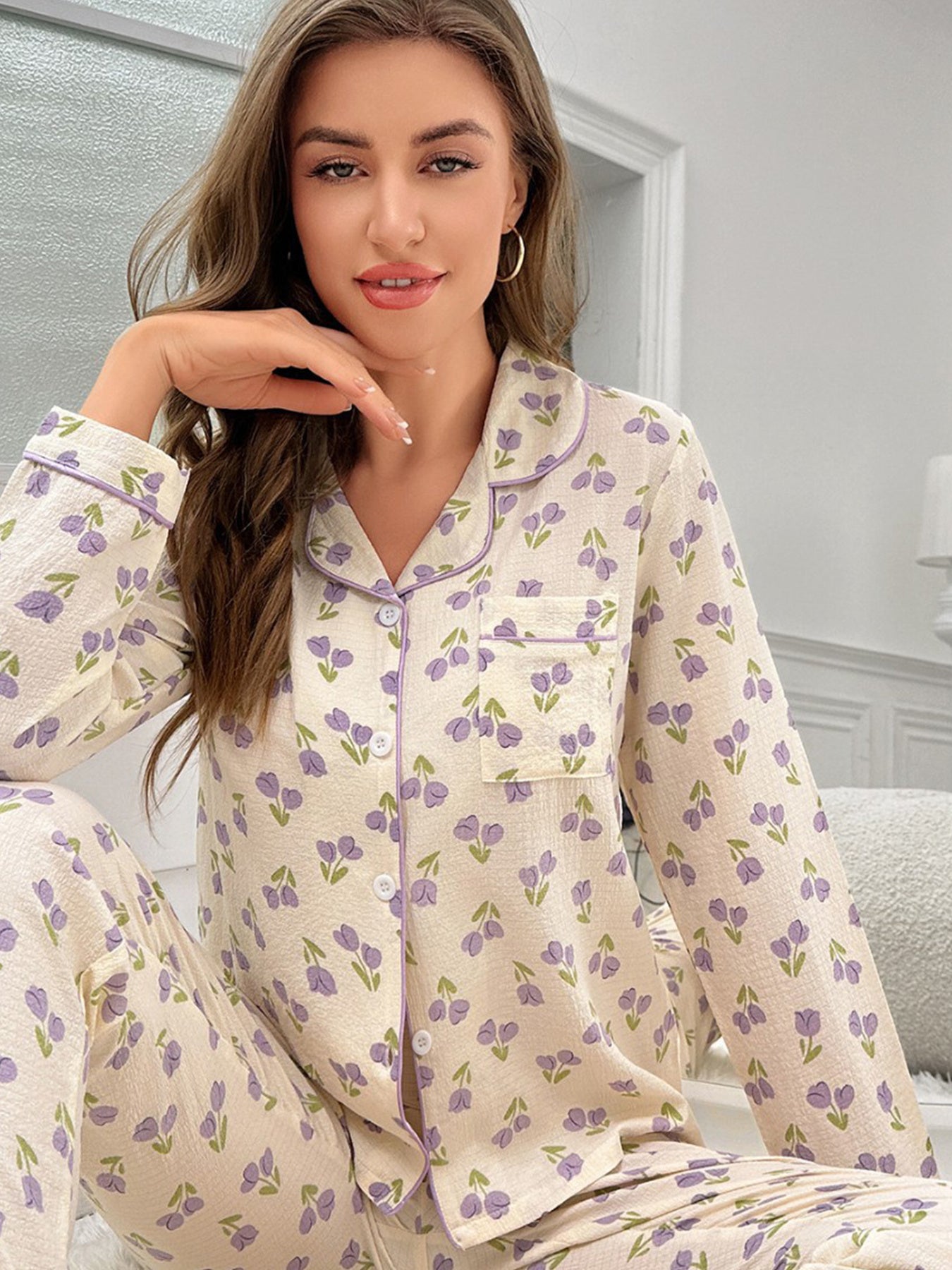 Damen Homewear Set Tulpen Print