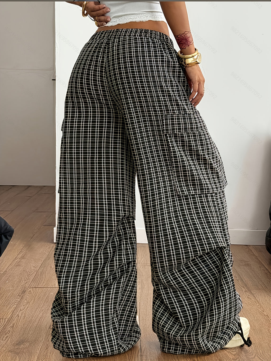 Damen Karierte Wide Leg Hose