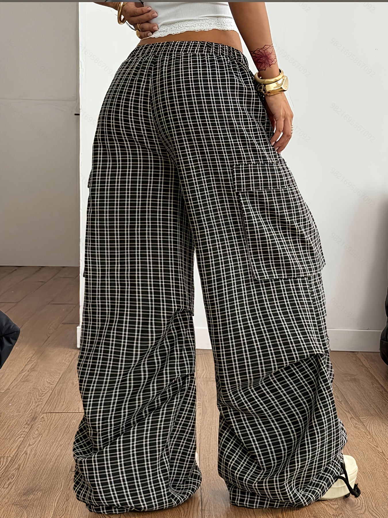 Damen Karierte Wide Leg Hose