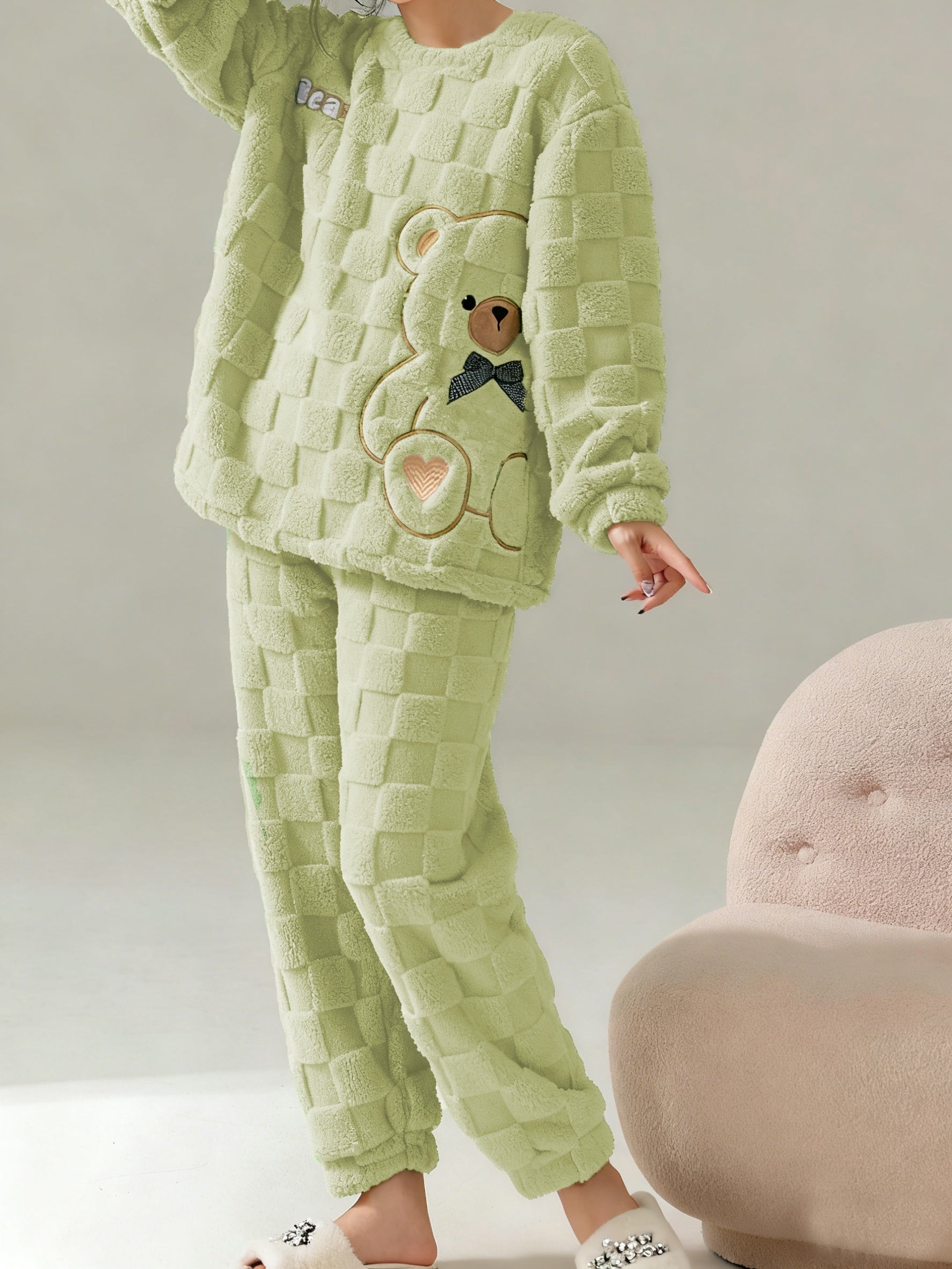 Damen Warmer Pyjama Bär Set
