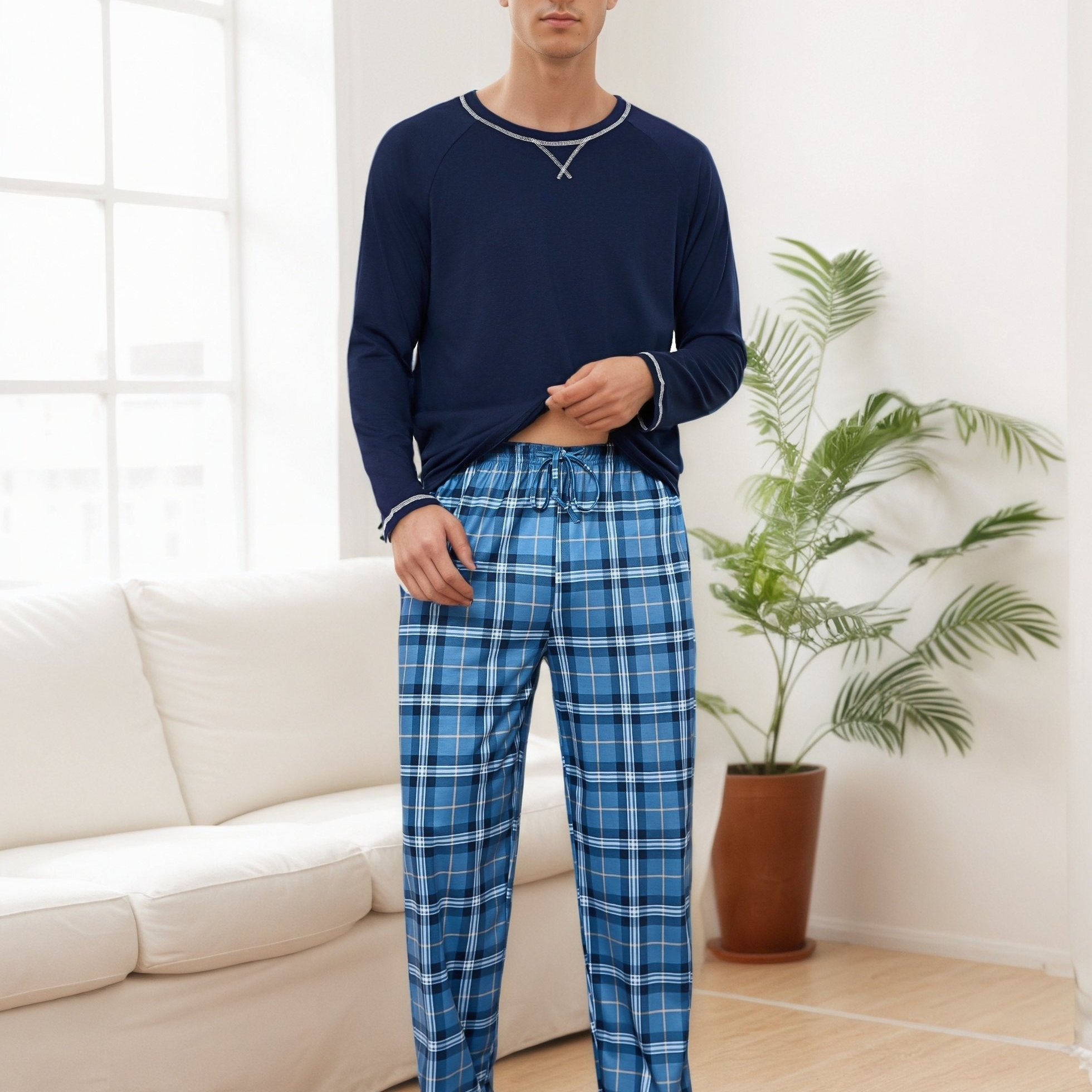 Herren Baumwoll Pyjama Streifen Winter