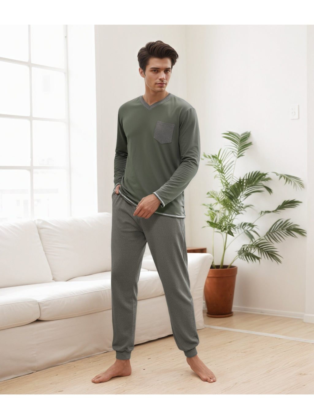 Herren Baumwoll Pyjama Winter Langarm