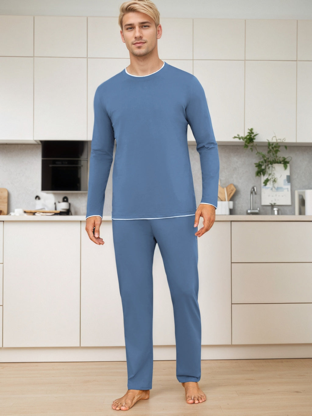 Herren Baumwoll Pyjama Uni Set