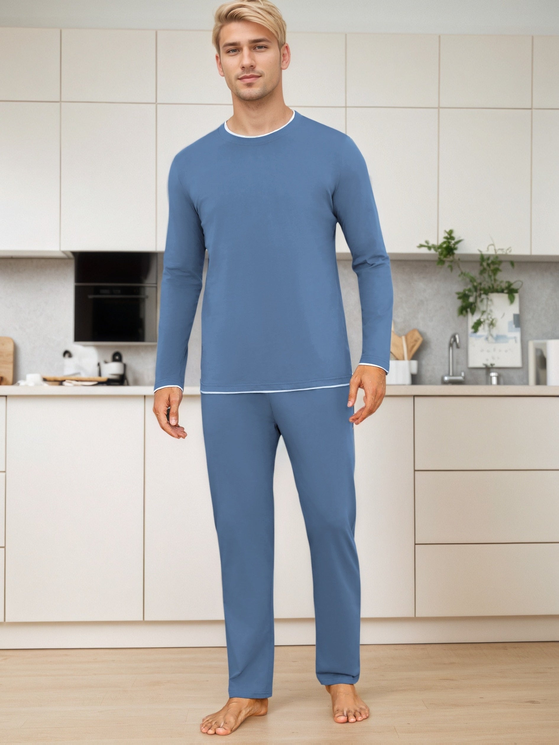 Herren Baumwoll Pyjama Uni Set