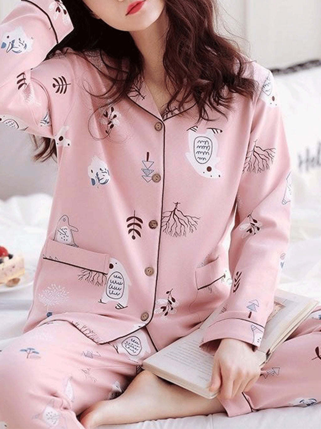Damen Homewear Set Tiere Rosa