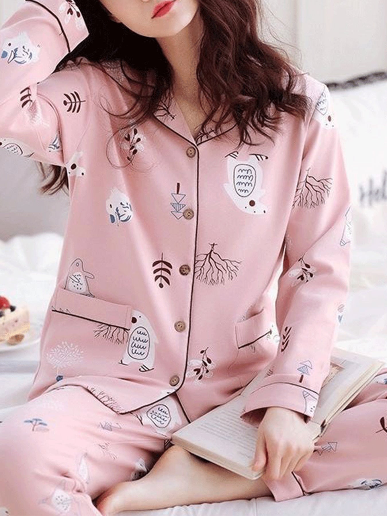 Damen Homewear Set Tiere Rosa
