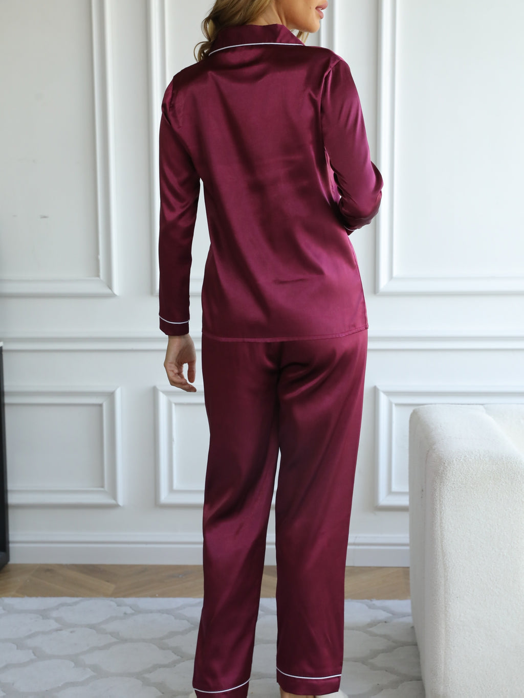 Damen Satin Pyjama Rot Elegant