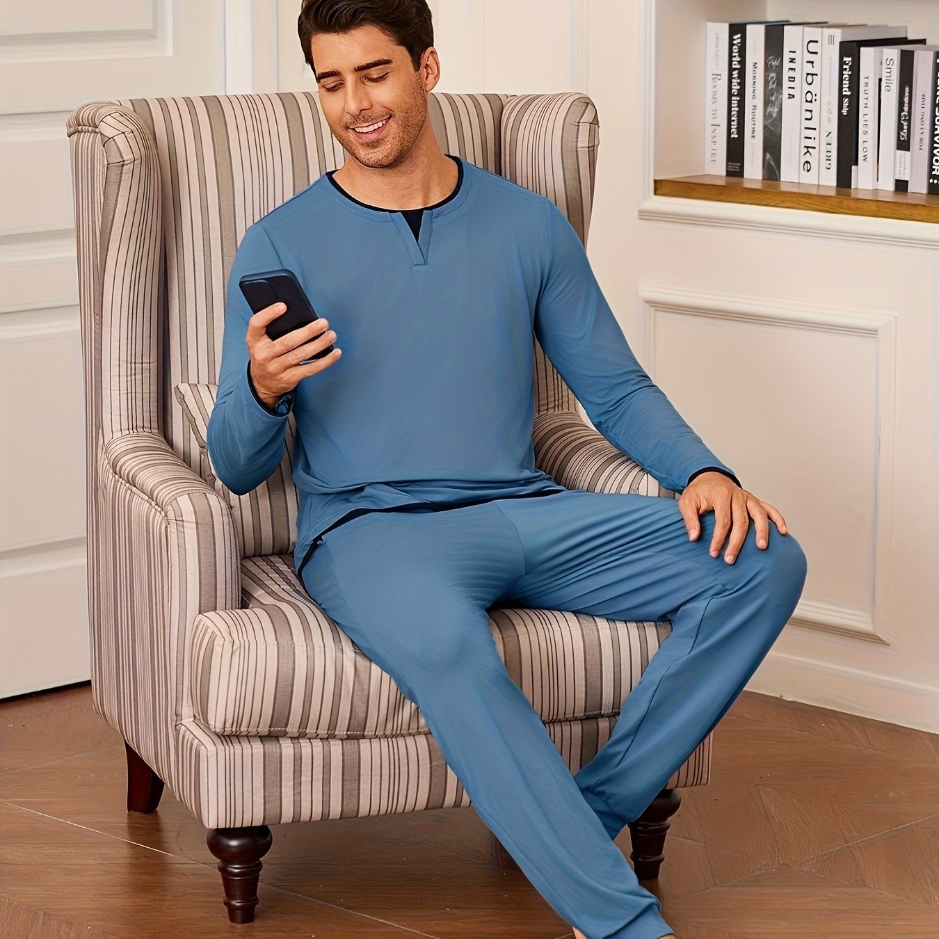 Herren Baumwoll Pyjama Colorblock Set