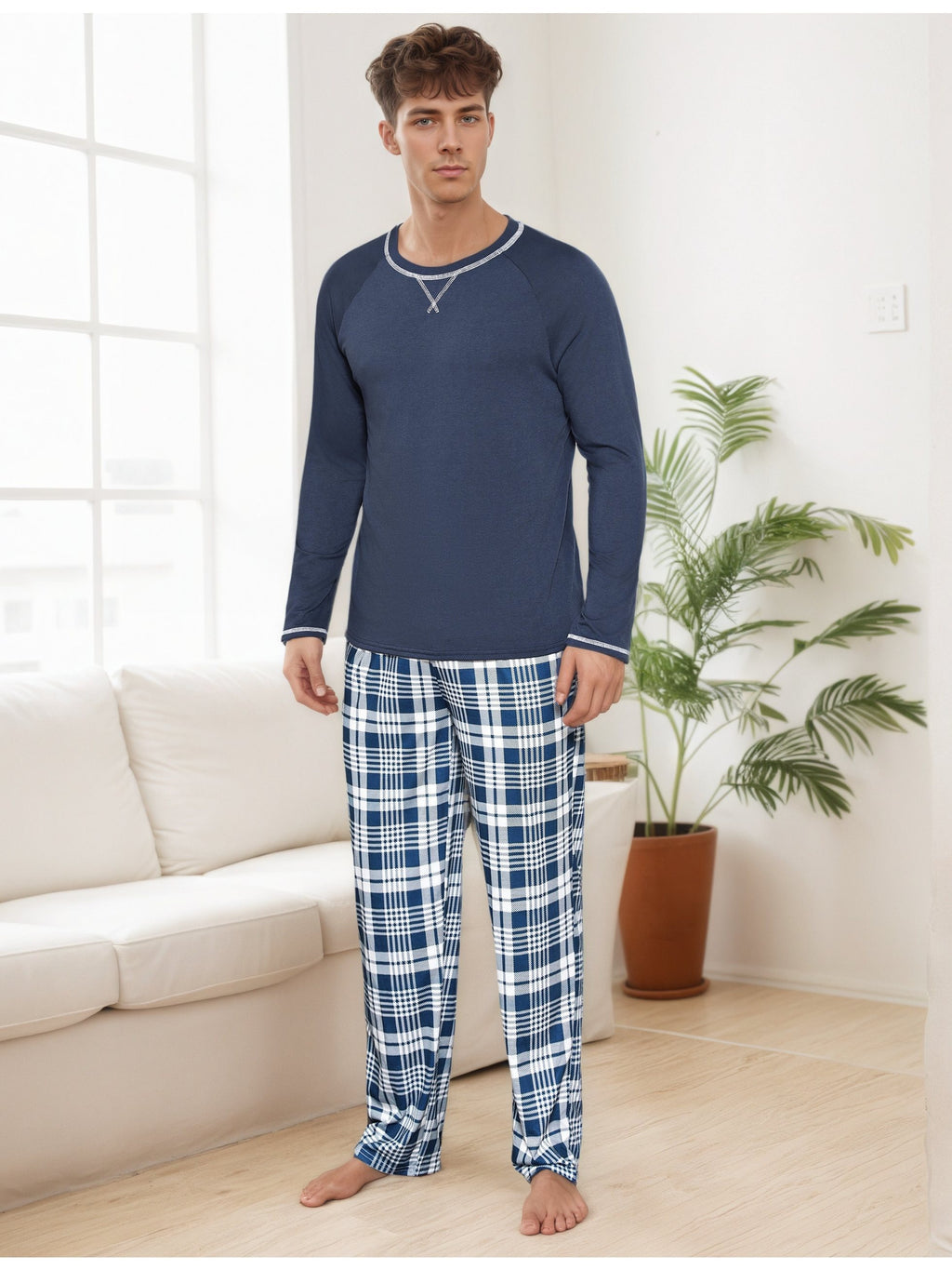 Herren Baumwoll Pyjama Streifen Winter