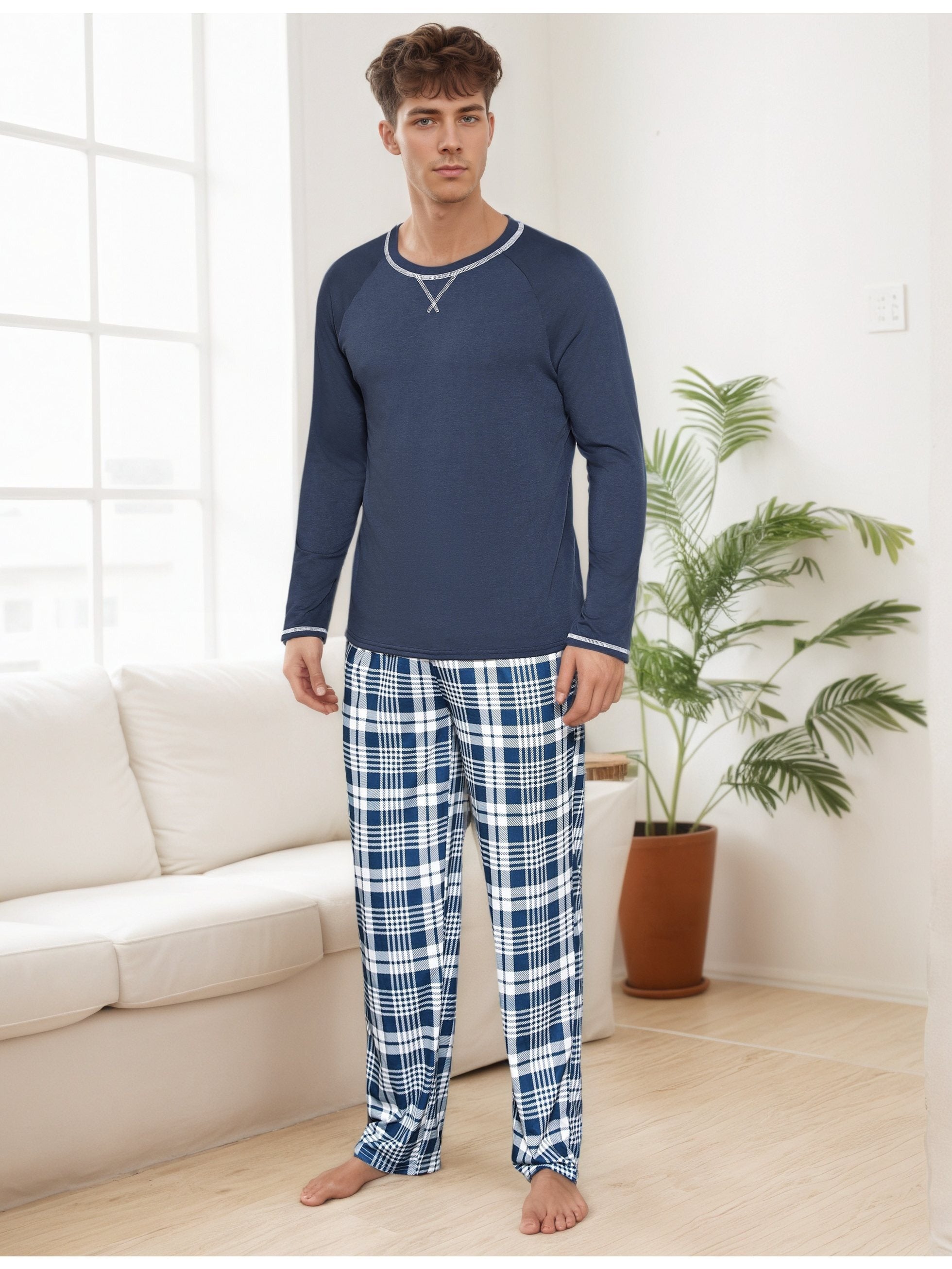 Herren Baumwoll Pyjama Streifen Winter