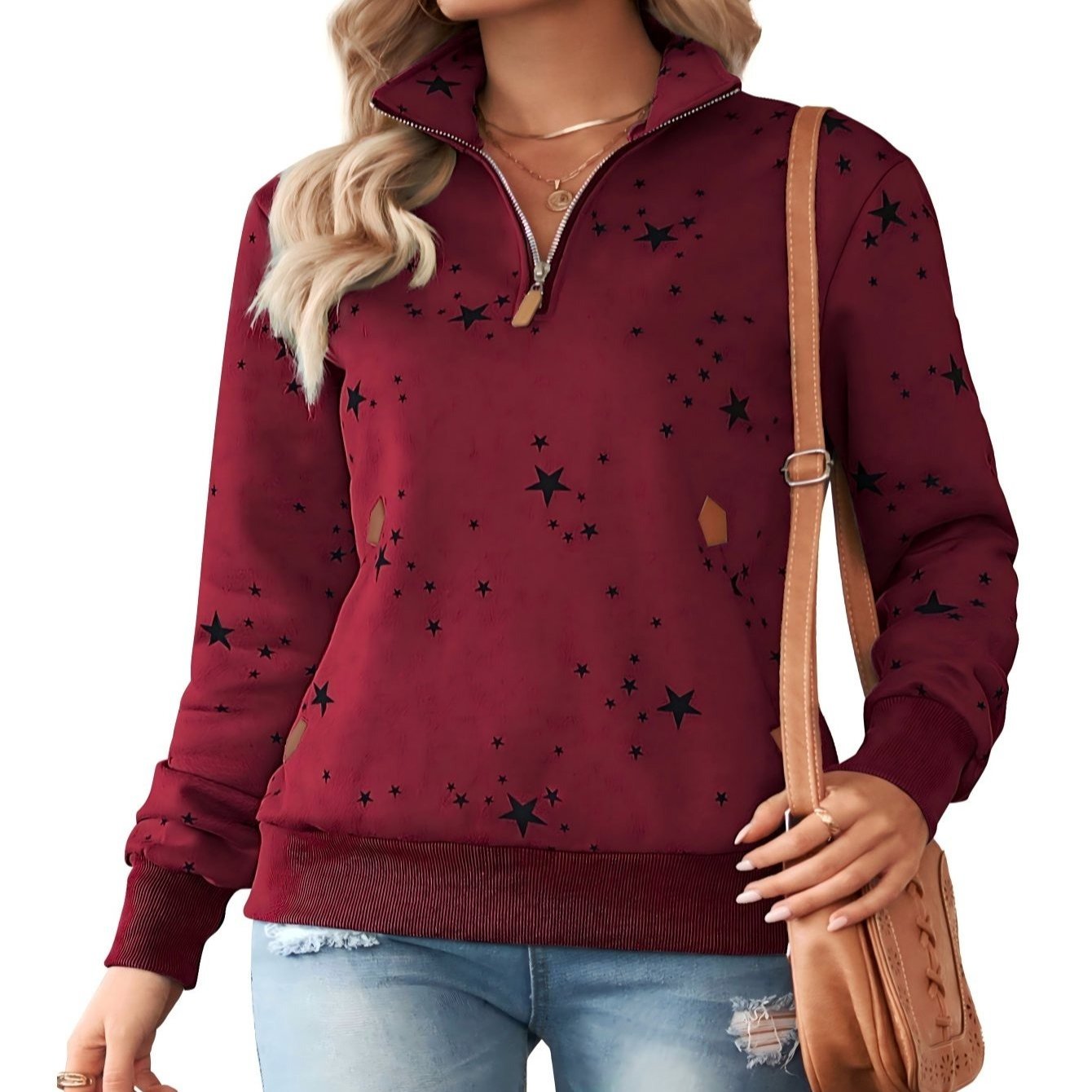 Damen Half Zip Sweatshirt Sterne