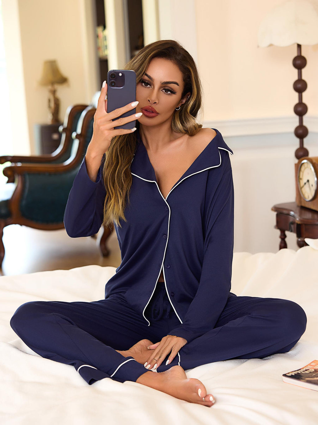 Damen Pyjama Set Knopfleiste