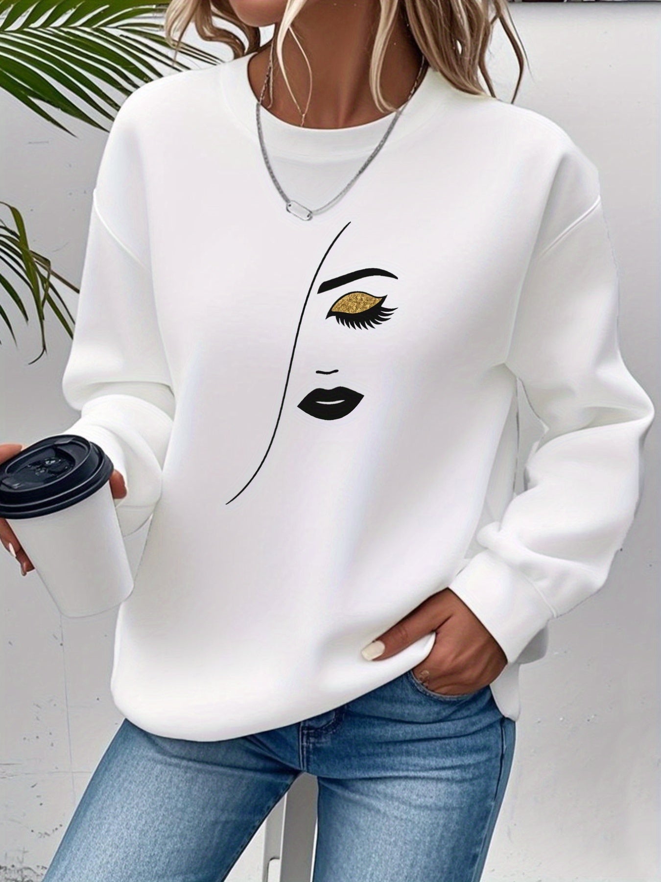 Damen Oversize Pullover Eye Print
