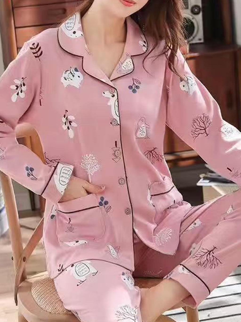 Damen Homewear Set Tiere Rosa