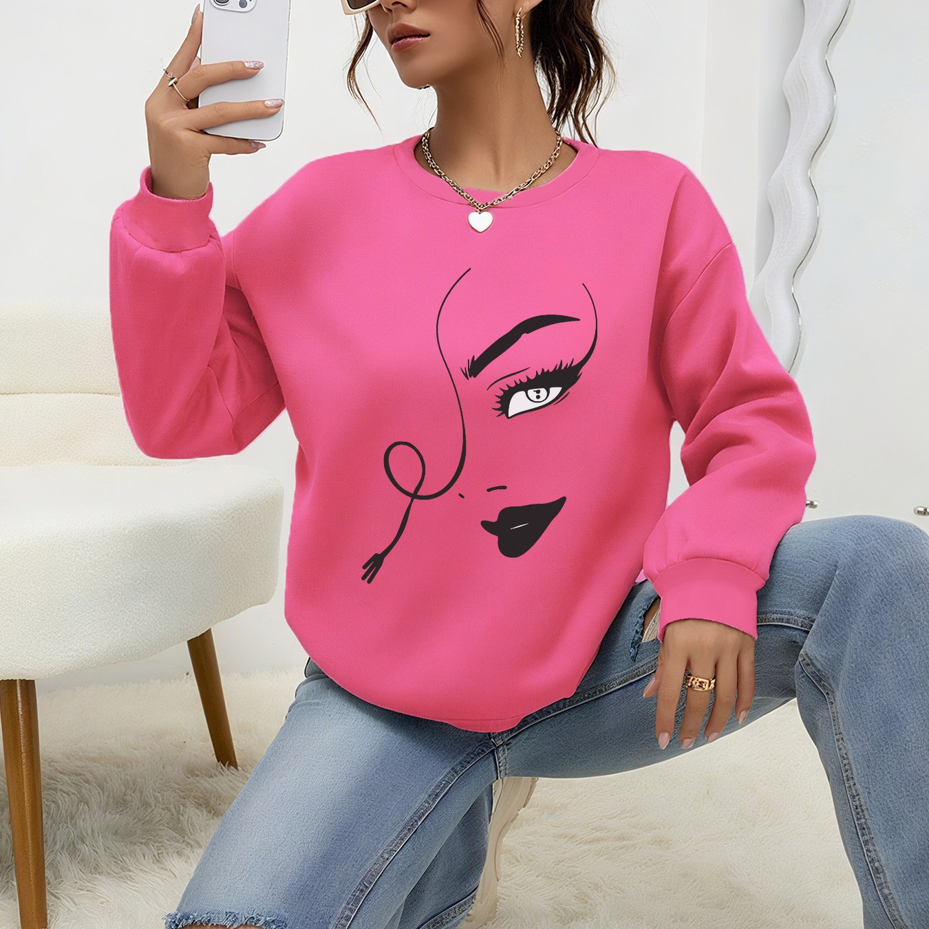 Damen Casual Hoodie Rundhals