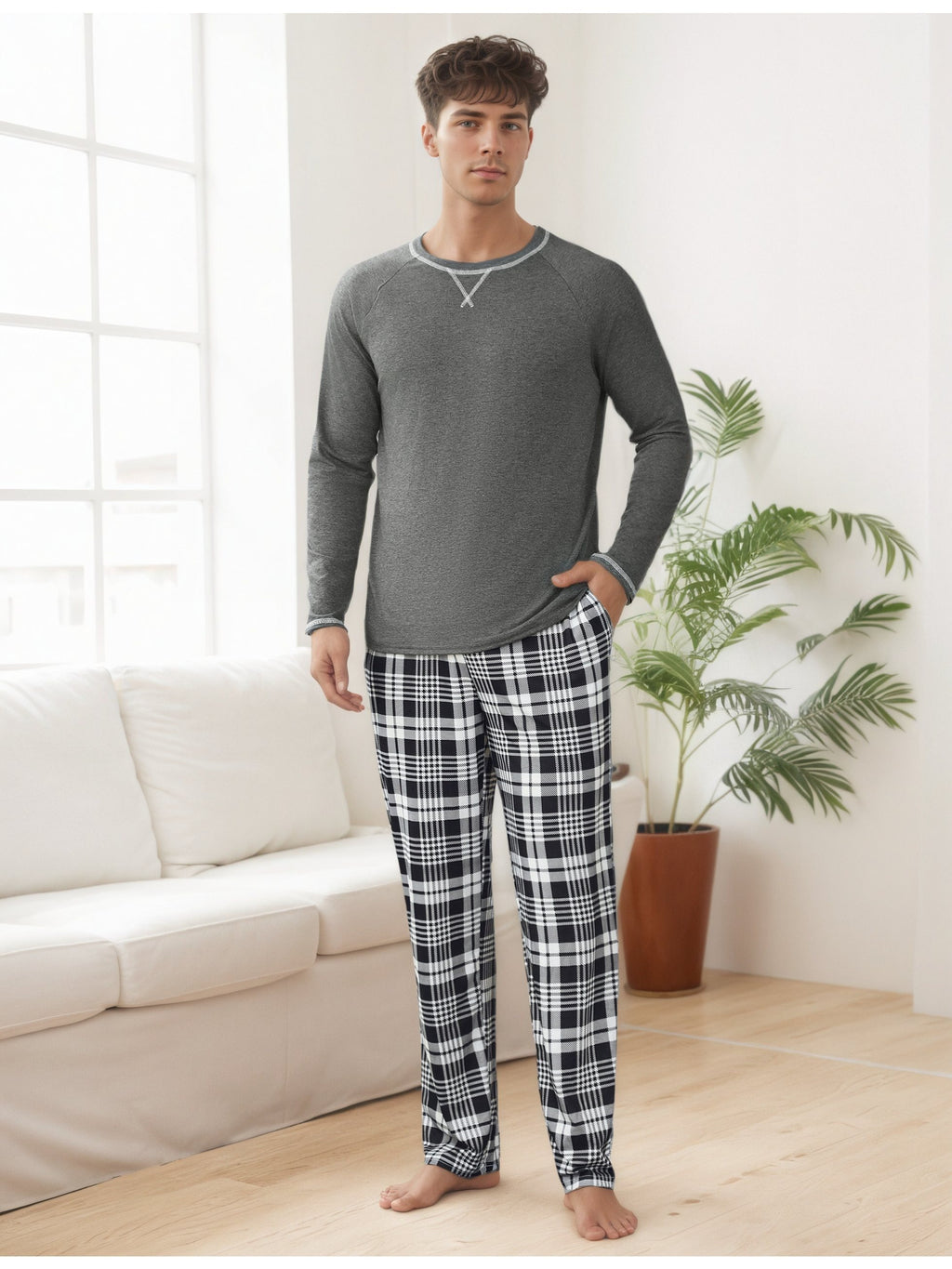 Herren Baumwoll Pyjama Streifen Winter