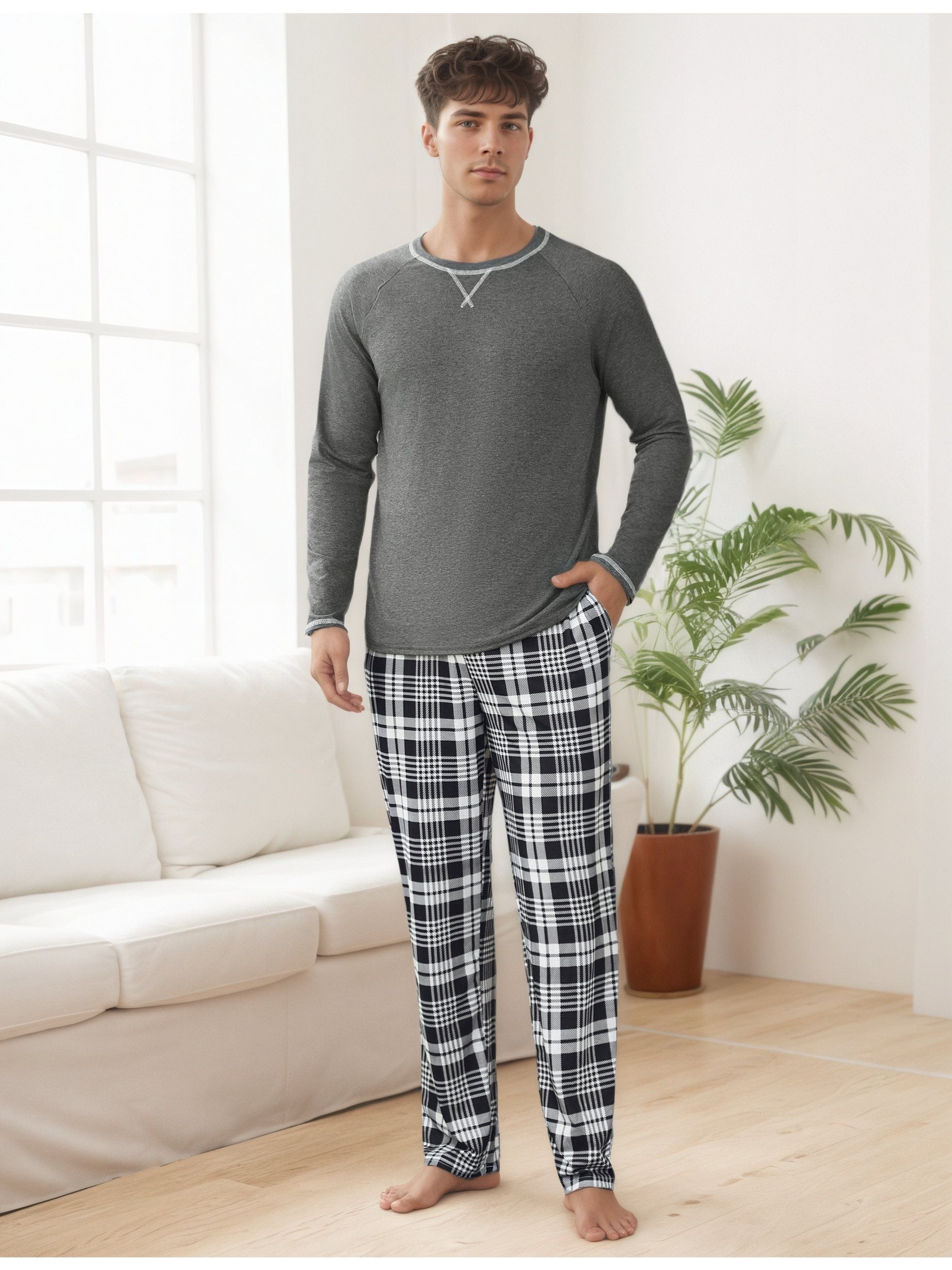 Herren Baumwoll Pyjama Streifen Winter